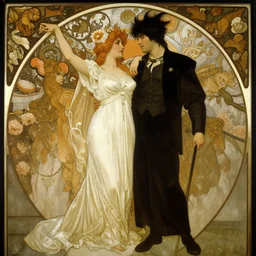 persephone and hades at their wedding, by alma tadema, by alphonse mucha, by waterhouse