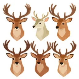 four different types of deer heads with numbers on them, concept art by pu hua, trending on deviantart, furry art, made of all of the above, flat colors, furaffinity