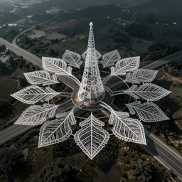 orbital motorway, made of intricate decorative lace leaf skeleton, shot from a drone, in the style of the dutch masters and gregory crewdson, dark and moody
