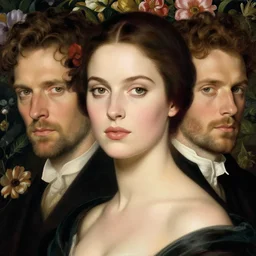 portrait of woman with floral background : : by elena masci, tom bagshaw, giuseppe arcimboldo, melanie delon : : digital art, portrait, illustration, photorealism, hyperrealism, hyper - maximalist, surrealism, glitchcore, negative space, gestalts, intricate detail, line work, muted, natural tones, weta, wlop, deviantart, imagine