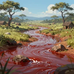 blood river, shallow depth of field, highly detailed, digital painting, trending artstation, concept art, illustration, cinematic lighting, vibrant colors, photorealism, epic, octane render