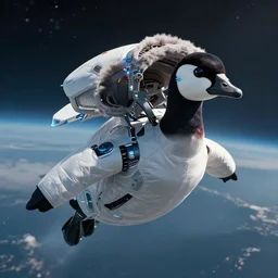 futuristic high - tech canada goose floating through space photorealistic