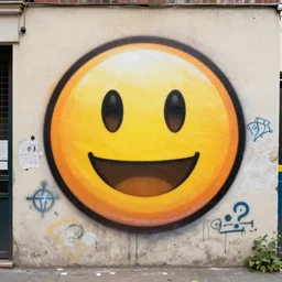 spray paint graffiti of emojis in style of Banksy