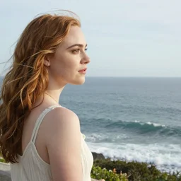 Elle Fanning looking at the ocean by Edward Hoppper