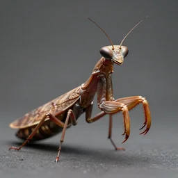 portrait of an anthropomorphic insectoid, predatory praying mantis, brown exoskeleton, d & d rogue, thin antennae, pancake flat triangle - shaped head, concept art, deep focus, fantasy, intricate, highly detailed, digital painting, artstation, matte, sharp focus, illustration, art by marc simonetti