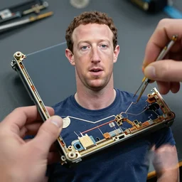 Mark Zuckerberg with his chest panel open for repairs, photo, detailed, 4k