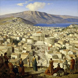 all of ancient greece in one city, in the style of lawrence alma - tadema, james herbert draper, oil on canvas, 4 k resolution, highly detailed