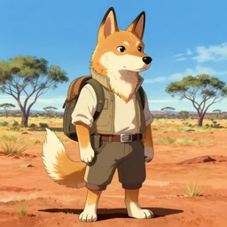 stylized three quarters portrait concept art of the anthro anthropomorphic dingo dog head animal person fursona wearing clothes adventurer standing in australia outback, hidari, color page, tankoban, 4 k, tone mapping, akihiko yoshida, greg rutowski, yoji shinkawa