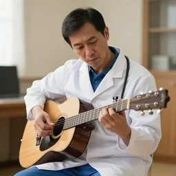medical professional playing guitar