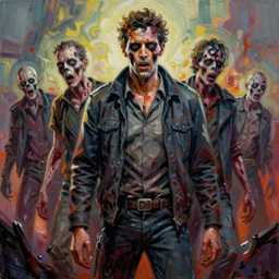 ismail inceoglu epic painting of a zombie invasion movie poster art, line art!!, ink, art concept for a book cover!!, vibrant colours, oil on canvas painting, thik brushstrokes, highly detailed, centered, hyperrealism, romantic, concept art, smooth, sharp focus trending on artstation, by greg manchess and by craig mullins and by kilian eng and by jake parker