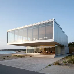 a beautiful modern house made out of glass on a beach by alvar aalto