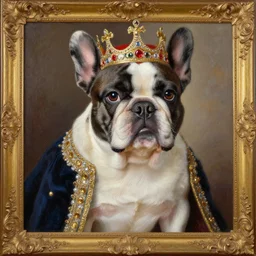the royal king's royal french bulldog portrait by greg hildebrant fancy royal baroque regal puppy oil painting high quality award winning