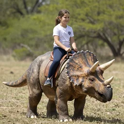 mirtha legrand riding a triceratops