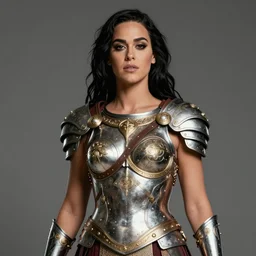 katy perry as an amazon warrior, a tall beautiful woman with brown skin and long hair, dressed in hellenistic body armor, intricate, elegant, highly detailed, smooth, sharp focus, detailed face, art by ardian syaf