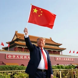 Donald Trump waving a china flag at Tianenmen Square, instagram photo