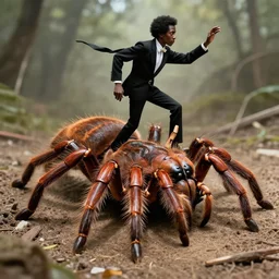 charles mingus riding on the back of an enormous hairy tarantula beast