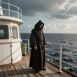 he was among them now, alone on the forecastle deck, where he had lowered the cowl of his robes to let himself be lashed by seaspray