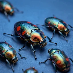 high quality macro photo iridescent Red spotted jewel beetles! gorgeous highly detailed david ligare elson peter cinematic blue lighting high quality low angle hd 8k sharp shallow depth of field