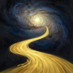 a golden river flowing through a nebula by andreas achenbach and carl gustav carus and thomas cole and delphin enjolras, and dali, blue mood, blue light