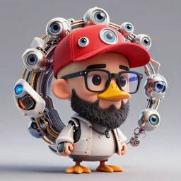 a beautiful fractal mandelbulb retrofuturistic young cute shaved ducktail bearded moroccan man with wayfarer glasses and red baseball cap with multiple eyes by alex gray, android jones, karol bak, ayami kojima, artgerm, concept art, sharp angles, robot, 3 d, octane render, 8 k, unreal engine