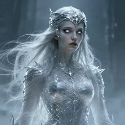 beautiful cinematic fantasy poster, sci-fi, semi-transparent, beautiful female zombie with brilliant silver flowing hair and a brilliant jeweled silver helm, beautiful white glowing eyes, wideshot ultrawide angle epic scale, hybrid from The Elden Ring and art direction by Darius Zawadzki ;by artgerm; wayne reynolds art station; cinematic quality character render; low angle; ultra high quality model; production quality cinema model;