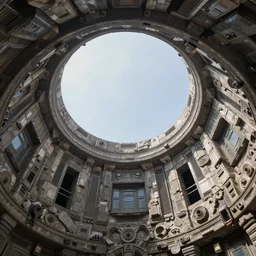 stargate cyberpunk made of stone that form a circle, cinematic view, no people, detailed, concept art, low angle, high detail, trending on artstation