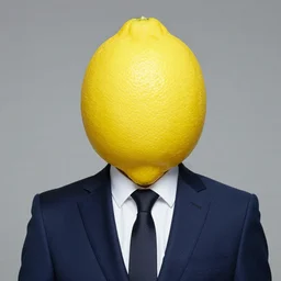 a man wearing a suit lemon head