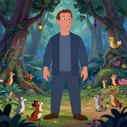Mark Zuckerberg Mark Zuckerberg Mark Zuckerberg is the giant villain villain villain from the coloured Disney animated motion picture released in 1937, beautiful enchanted forest full of critters, directed by Walt Disney,  highly detailed background paintings by Thomas Kinkade