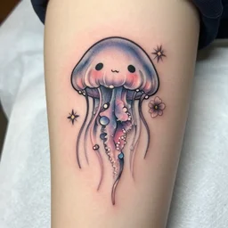 detailed amazing tattoo stencil of a small cute jellyfish floral