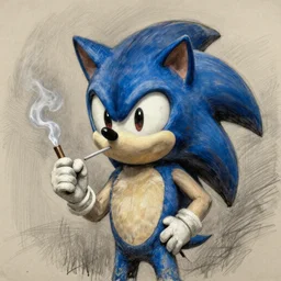 portrait drawing of Sonic the Hedgehog smoking, Ilya Repin, charcoal, pencil, 20th century russian academic art, naturalistic, somber, loose line work