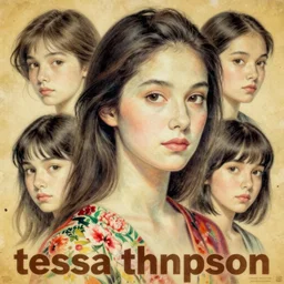 “ tessa thompson portrait by ikenaga yasunari and ayana otake and ko rakusui, 6 0 s poster, drawing, realistic, sharp focus, japanese, dreamy, nostalgia, faded, golden hues, floral clothes, porcelain skin ”