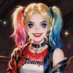 female character inspired by harley quinn and star butterfly from star vs the force of evil, artwork by studios ghibli