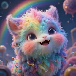 hyperrealistic close-up baroque psychedelic!! celestial organic happy fluffy creature!! peaceful kind spirit of nature highly detailed concept art eric zener elson peter cinematic hard rainbow lighting high angle hd 8k sharp shallow depth of field, inspired by Zdzisław Beksiński