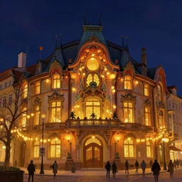 prague art nouveau town during the lantern festival, volumetric lighting, glowing lights, 4 k, octane, digital painting, artstation, concept art, sharp focus, illustration, by john williams waterhouse, thomas kincade, donato giancola, and alphonse mucha