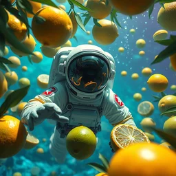 a digital painting of an astronaut!!!!!! floating in a bright colorful alien ocean surrounded by limes!!!!!!, sharp focus, retro futuristic, 8 k, highly detailed, lovecraftian by chris mar