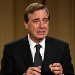 2 0 0 7 john lasseter wearing a black suit and necktie giving an interview for dramatic documentary. his face is wet with tears, emotional, off - screen tv shot.