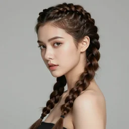 sexy girl with braieded brown hair, highly detailed, intricate, in the style of ilya kuvshinov and wlop, blazing infero, volcano landscape