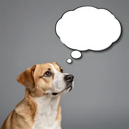 thought bubble above a dog, dog thinking