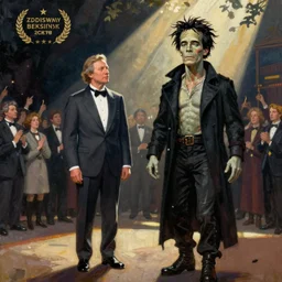Painting of the inauguration of Frankenstein by Norman Rockwell & Zdzisław Beksiński