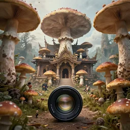 wide - angle shot of mushroom temple, depth of field, zeiss lens, detailed, symmetrical, centered, fashion photoshoot, by nicoletta ceccoli, mark ryden, lostfish, earl nore, hyung tae, frank frazetta, breathtaking, 8 k resolution, extremely detailed, beautiful, establishing shot, artistic, hyperrealistic, octane render