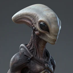 render of an alien like creature with a large head, concept art by senior character artist, featured on polycount, concept art, octane render, reimagined by industrial light and magic