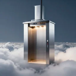 photo still of elevator hanging from the clouds, 8 k, studio lighting bright ambient lighting key light, 8 5 mm f 1. 8