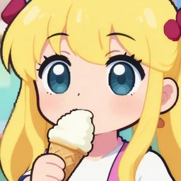 colorful anime with big eyes eating ice cream pixel art