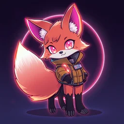 a cute cyberpunk anthropomorphic fox with a fluffy tail, comic art, trending on furaffinity, cartoon, kawaii, backlighting, furry art!!!, neon, concept art