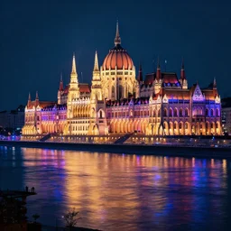 a hyper realistic photo of a cyberpunk budapest, extremely detailed, neon lights, reflections, ray tracing, 4 k, octane render,