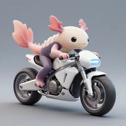 axolotl riding a futuristic motorcycle, highly detailed, digital art