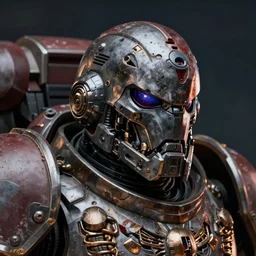 hyper realistic portrait of heroic warhammer 4 0 k humanoid cyborg head, cinematic, chaos marine, khorne, artstation, cgsociety, full head and shoulders, greg rutkowski, james gurney, mignola, craig mullins, brom redshift, vray, octane