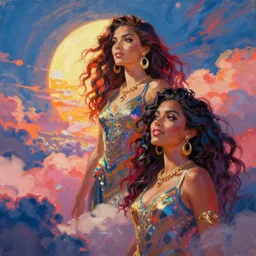epic vibrant painting of a beautiful female marina diamandis in the high clouds, # conceptart cg, # oc, by stephanie hans by peter mohrbacher by charlie bowater by ashley woodepic vibrant painting of a beautiful female electra heart