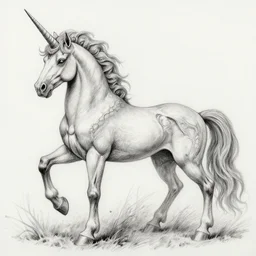 lovecraftian demon infested an unicorn, anatomical drawing, pencil art