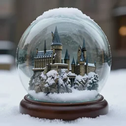 hogwarts inside a snow globe, photoreal, small depth of field, 4 k, 3 5 mm lens, closeup, cinematic
